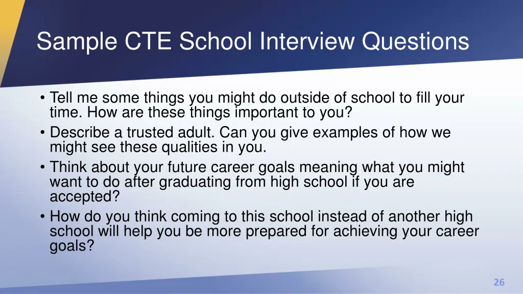 sample cte school interview questions