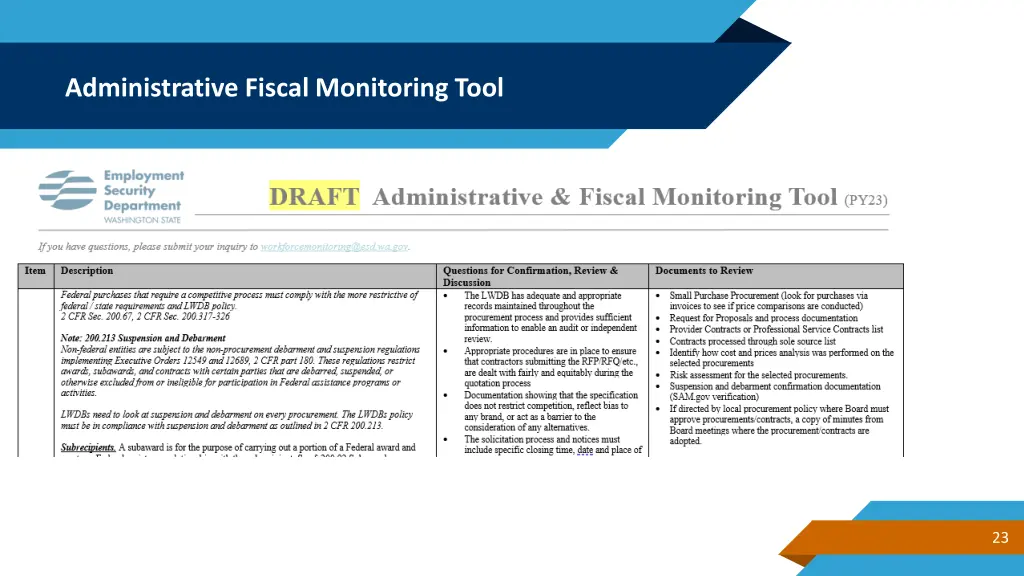 administrative fiscal monitoring tool