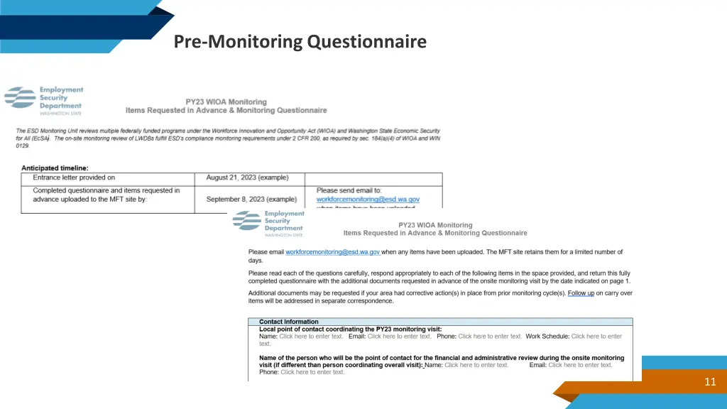 pre monitoring questionnaire