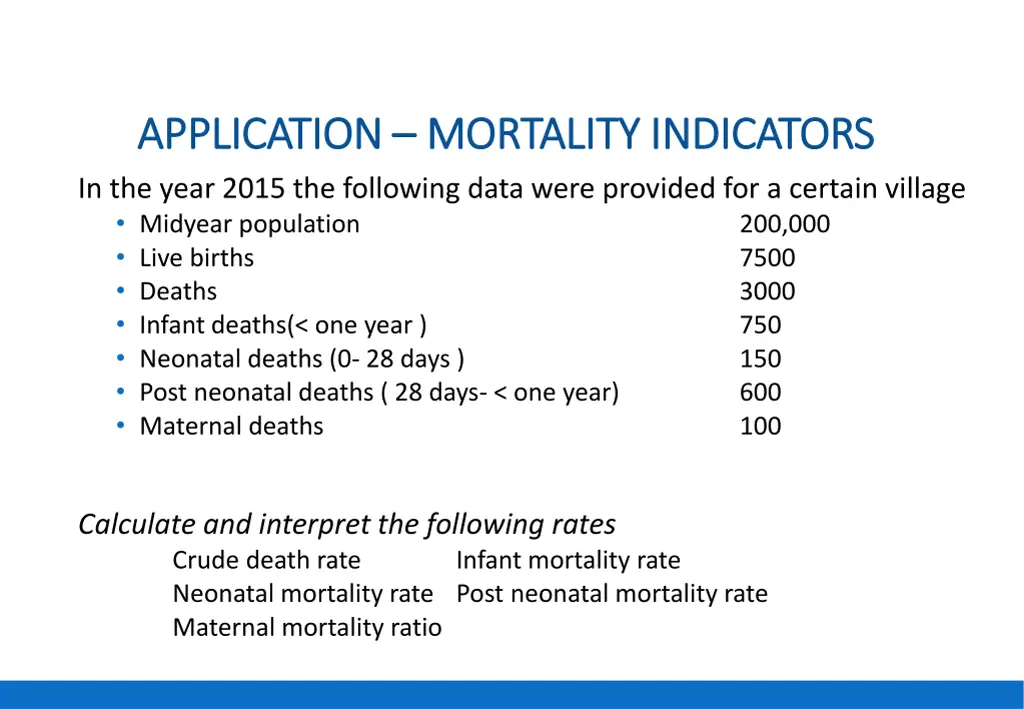 application application mortality indicators