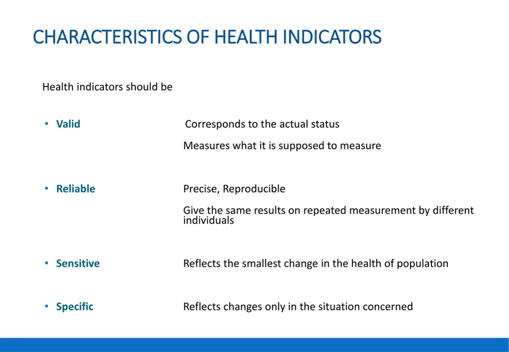 characteristics of health indicators