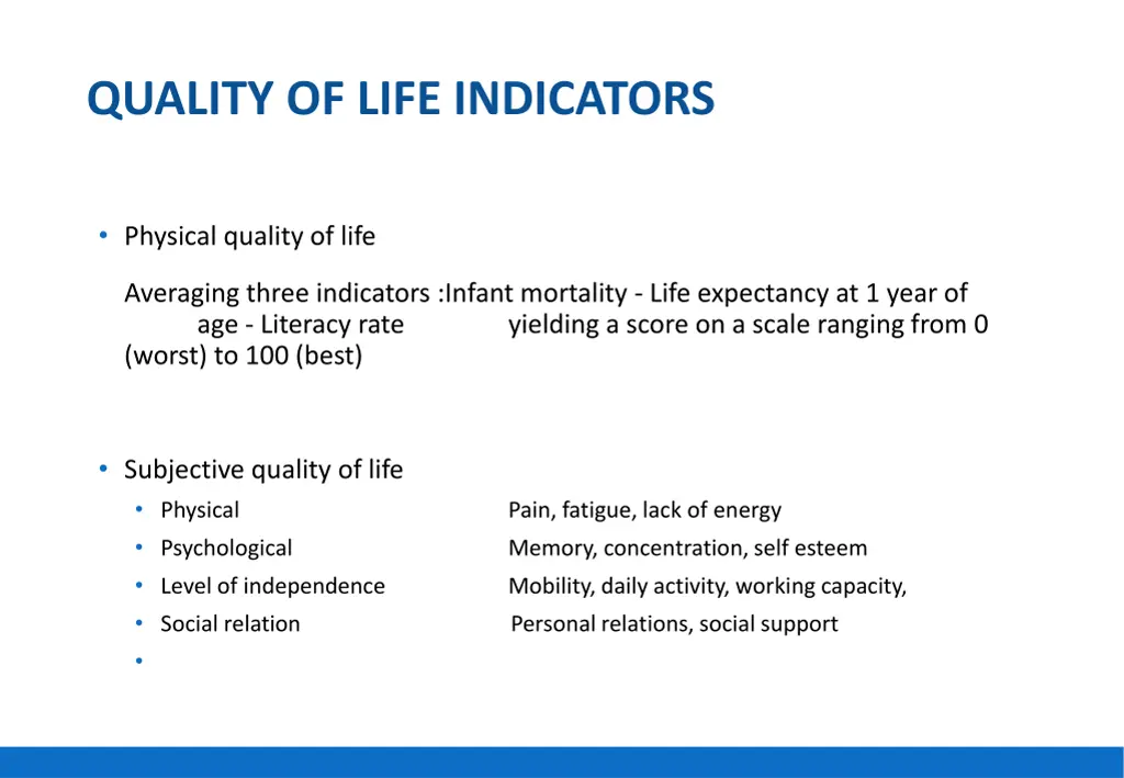 quality of life indicators