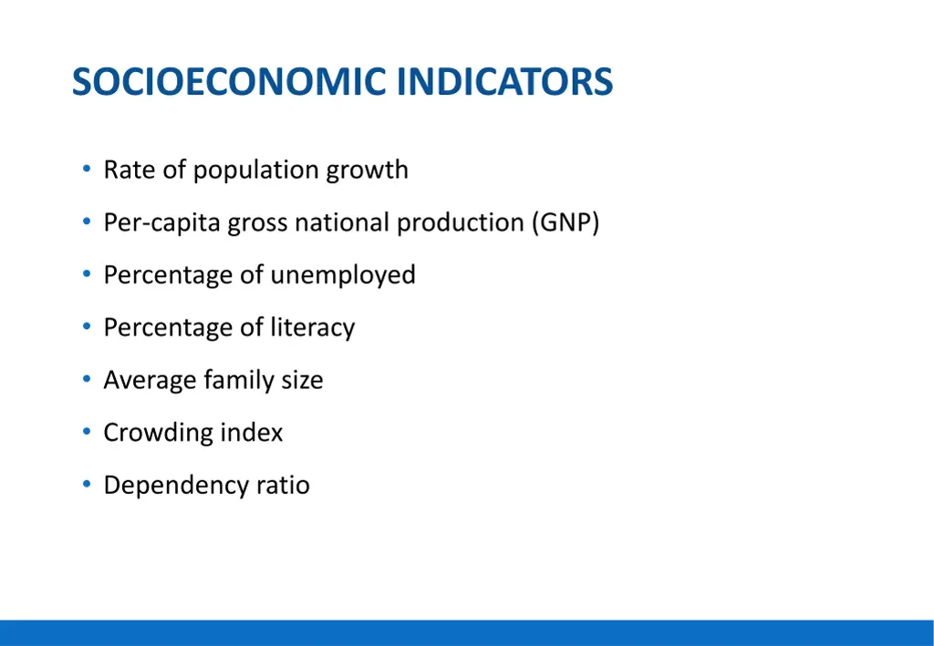 socioeconomic indicators