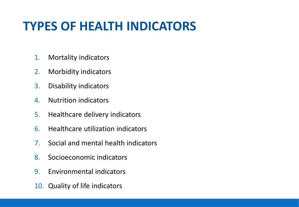 types of health indicators