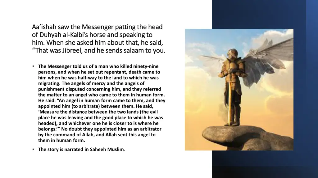 aa ishah saw the messenger patting the head