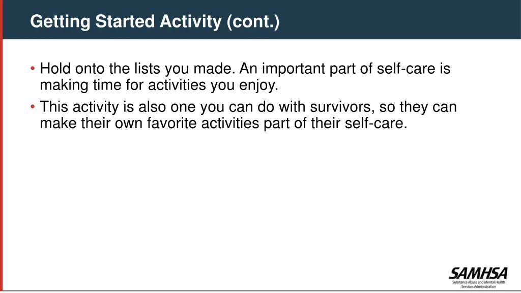getting started activity cont