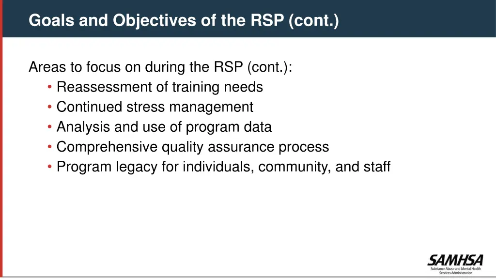 goals and objectives of the rsp cont