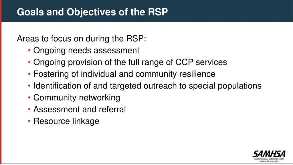 goals and objectives of the rsp