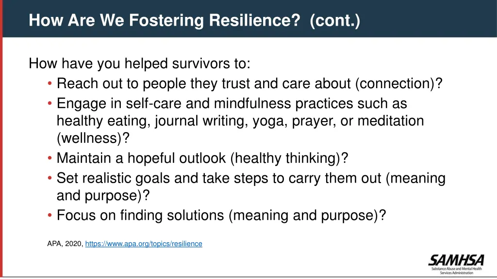 how are we fostering resilience cont 1