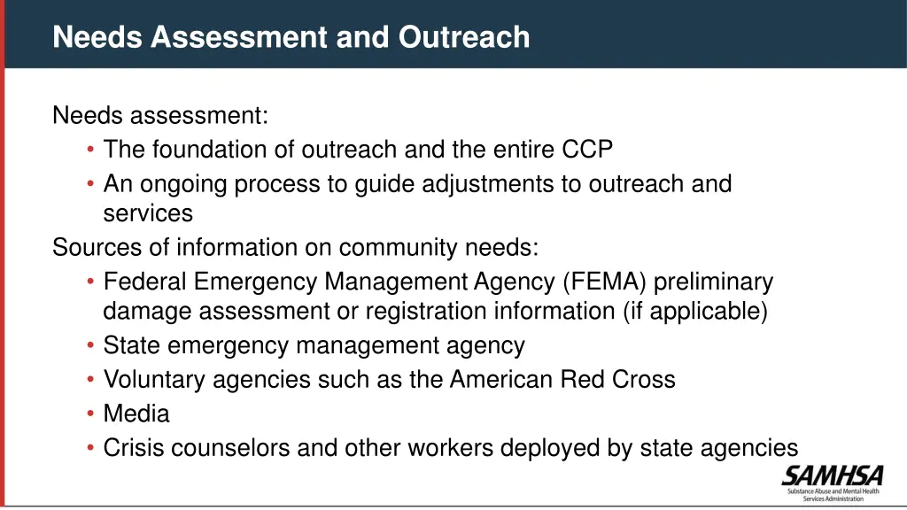needs assessment and outreach