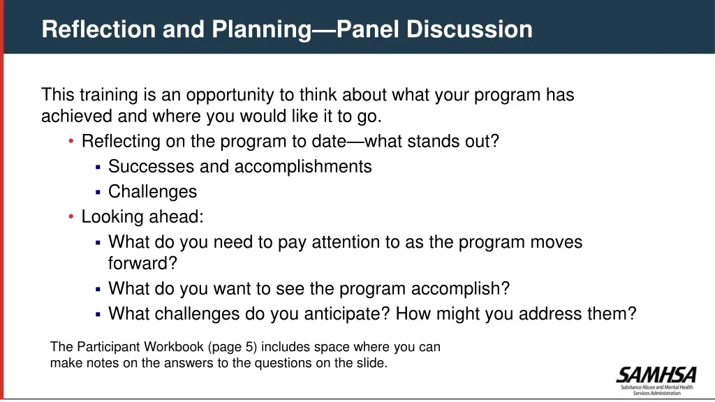 reflection and planning panel discussion