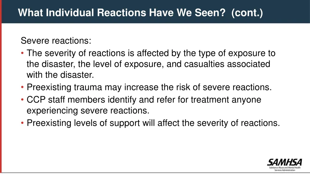 what individual reactions have we seen cont 1