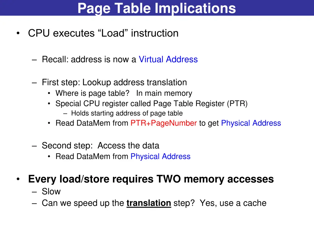 page table implications