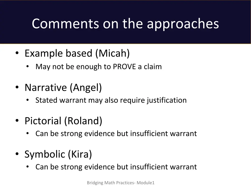 comments on the approaches