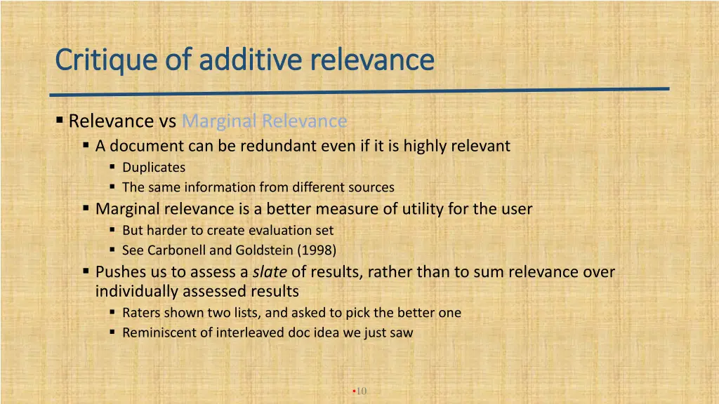 critique of additive relevance critique