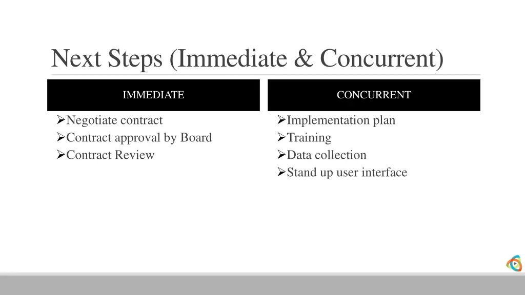next steps immediate concurrent