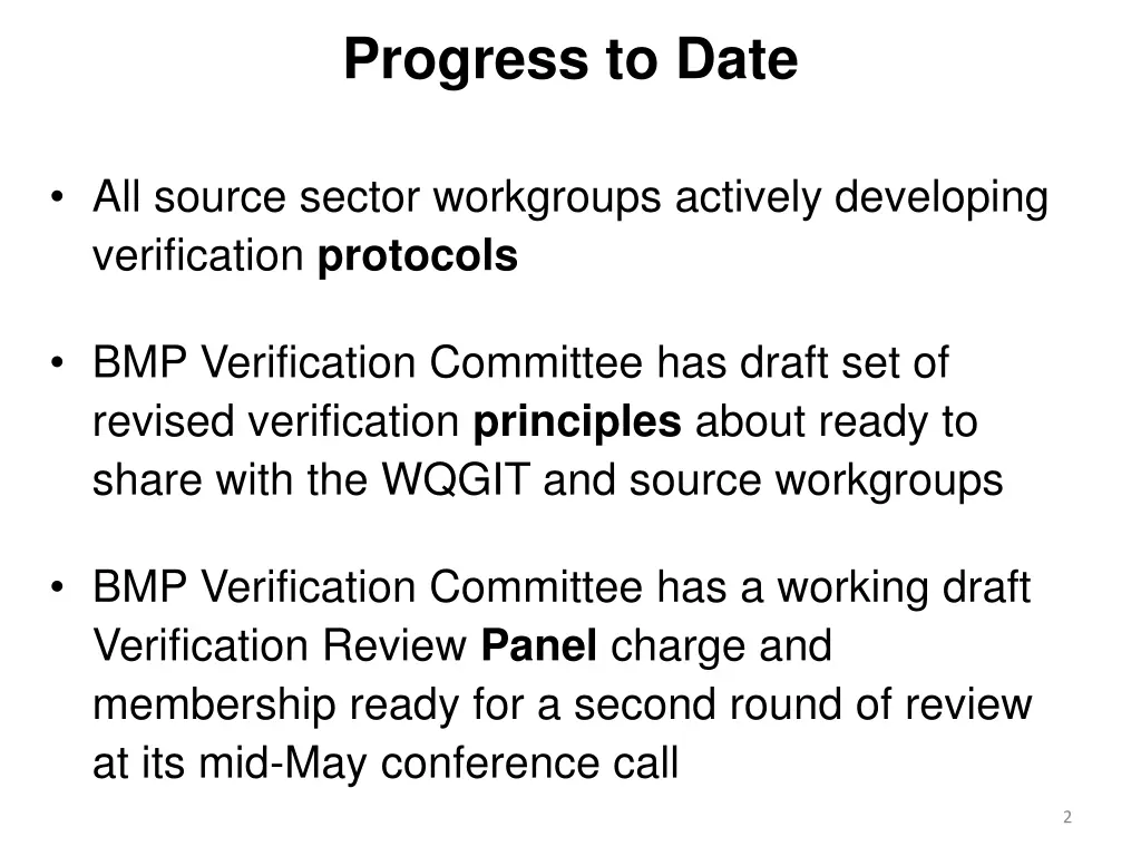 progress to date