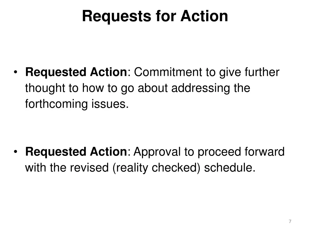 requests for action