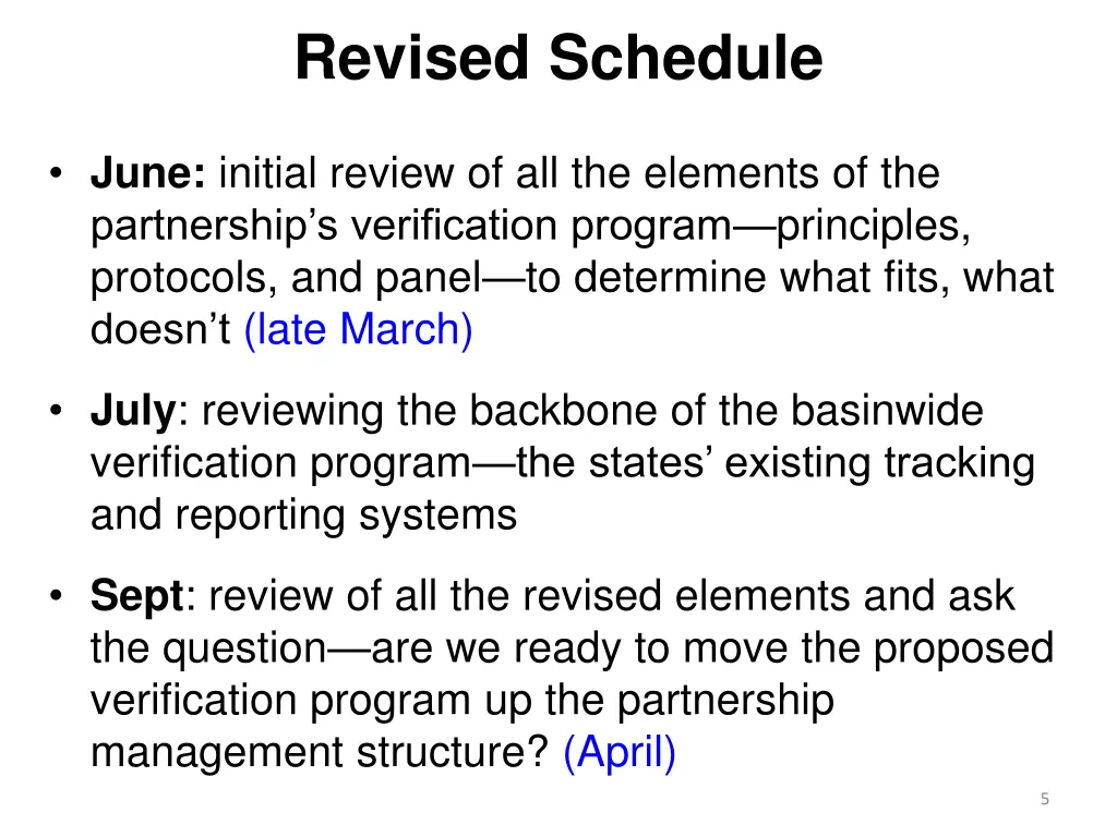 revised schedule