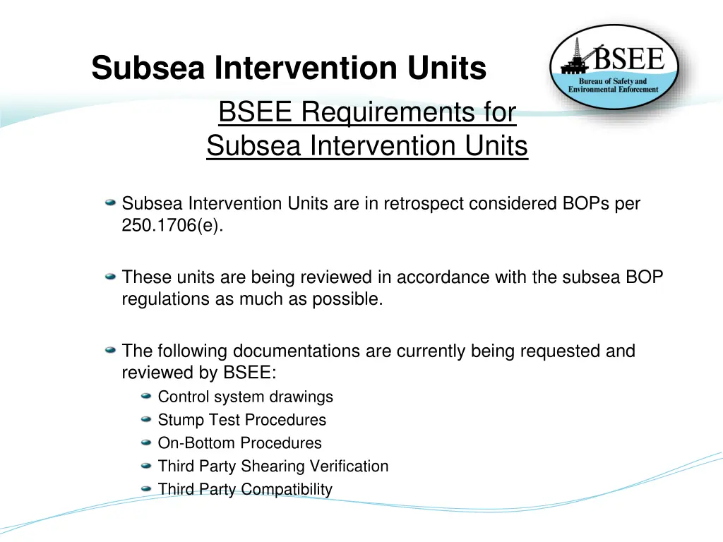 subsea intervention units bsee requirements