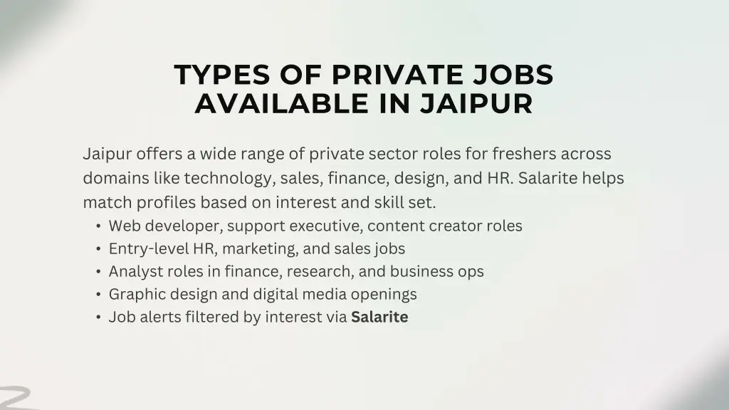 types of private jobs available in jaipur