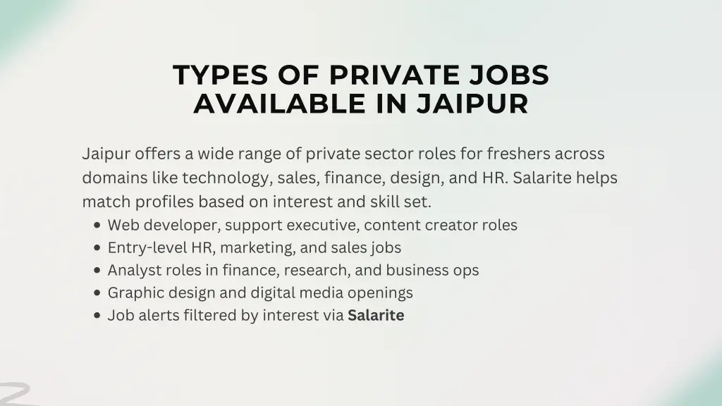 types of private jobs available in jaipur