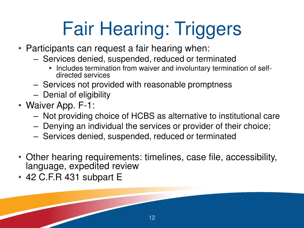 fair hearing triggers participants can request