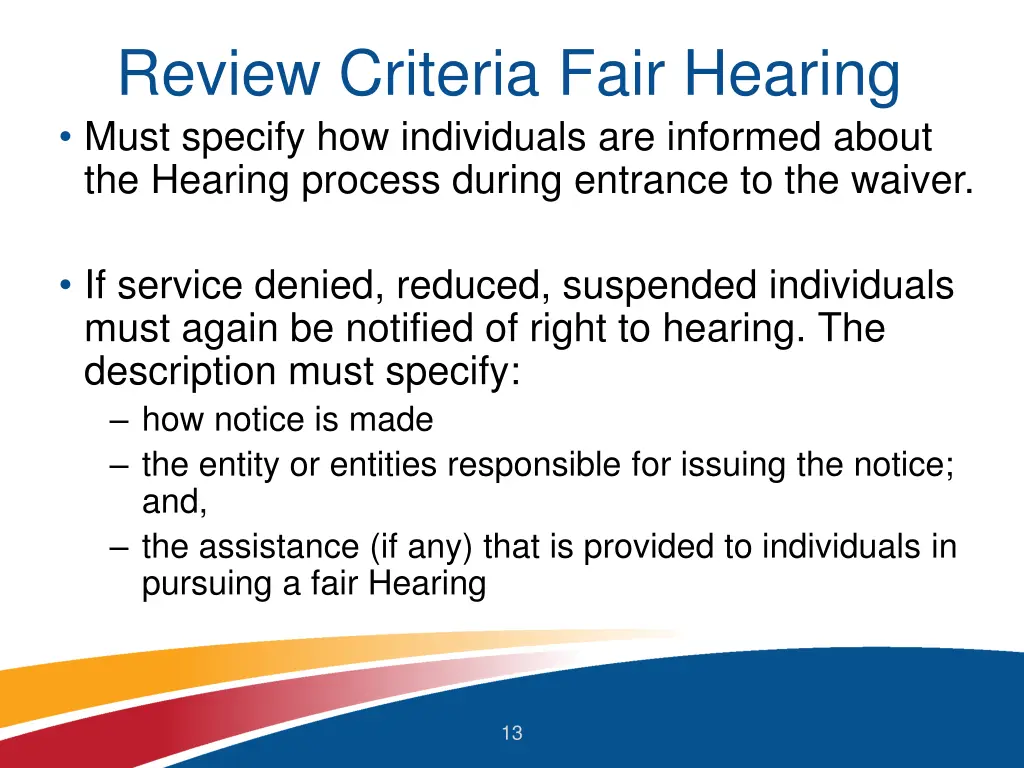 review criteria fair hearing must specify