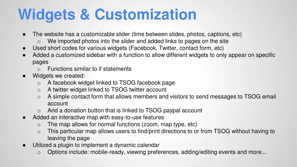 widgets customization