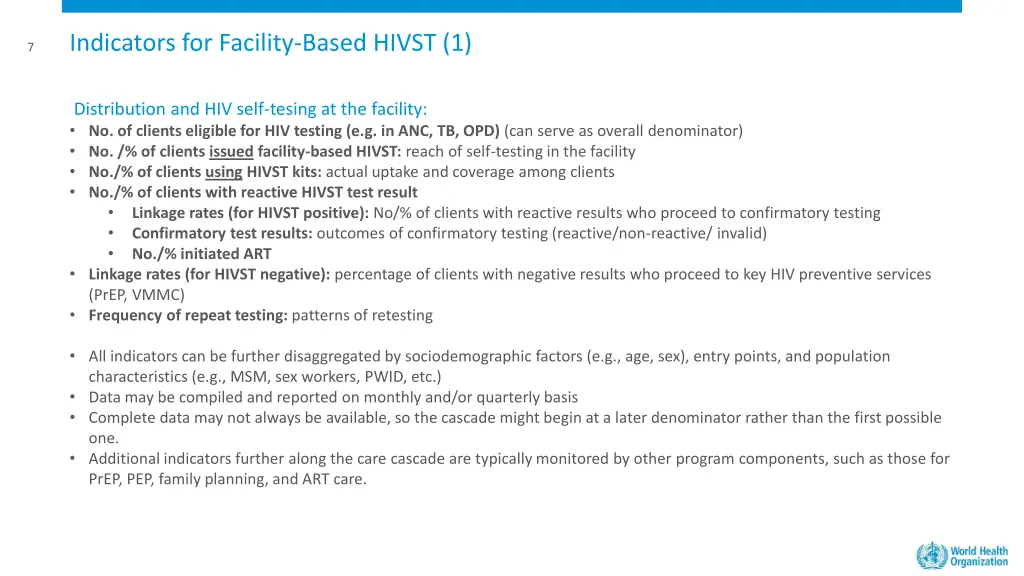 indicators for facility based hivst 1
