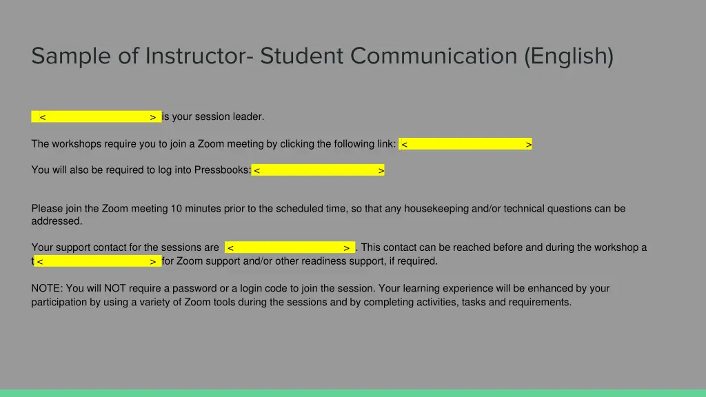 sample of instructor student communication english