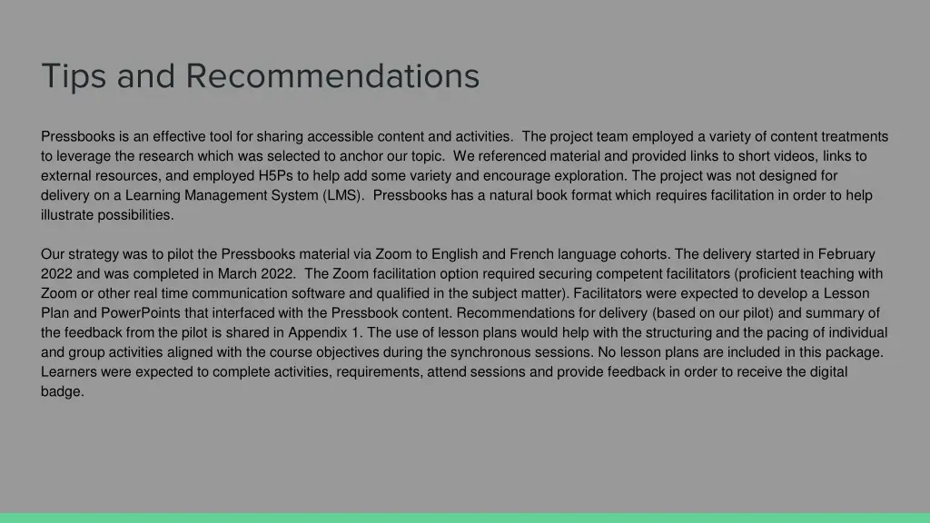 tips and recommendations