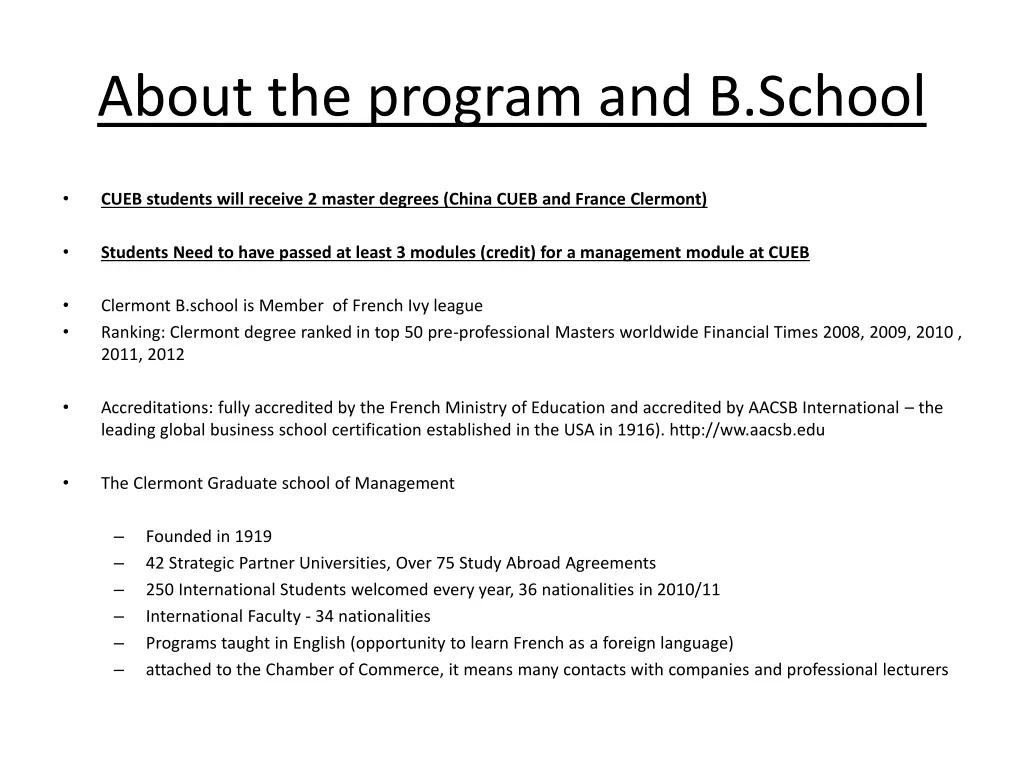 about the program and b school
