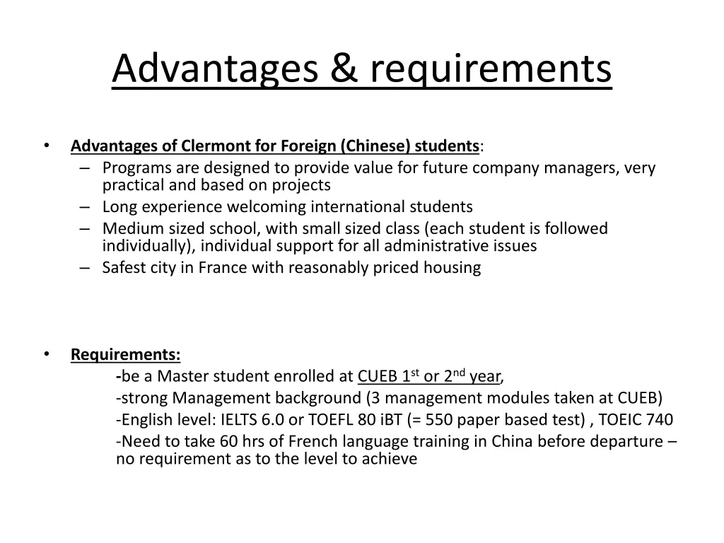 advantages requirements