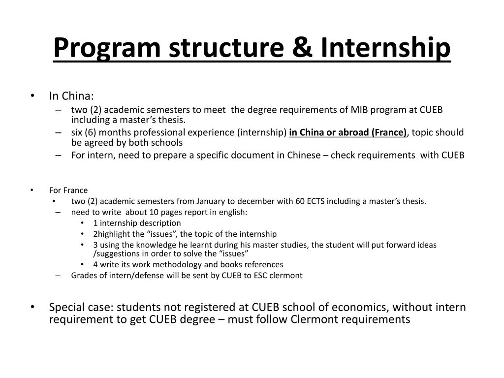 program structure internship