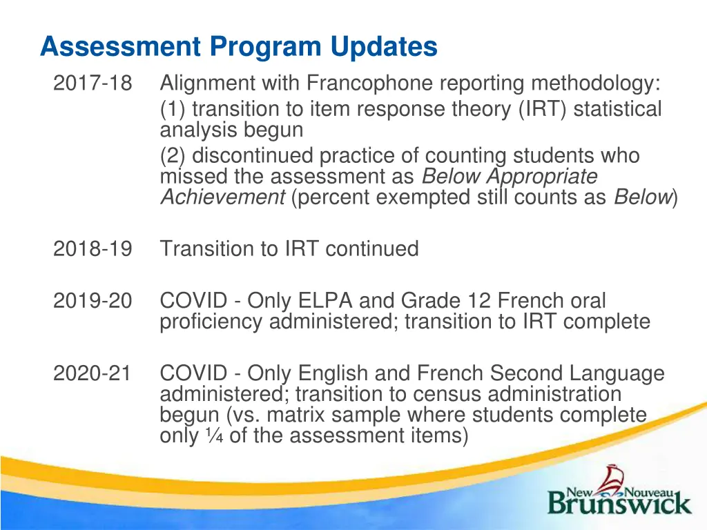 assessment program updates 2017 18 alignment with