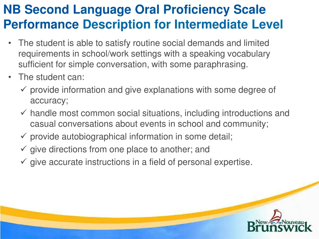 nb second language oral proficiency scale