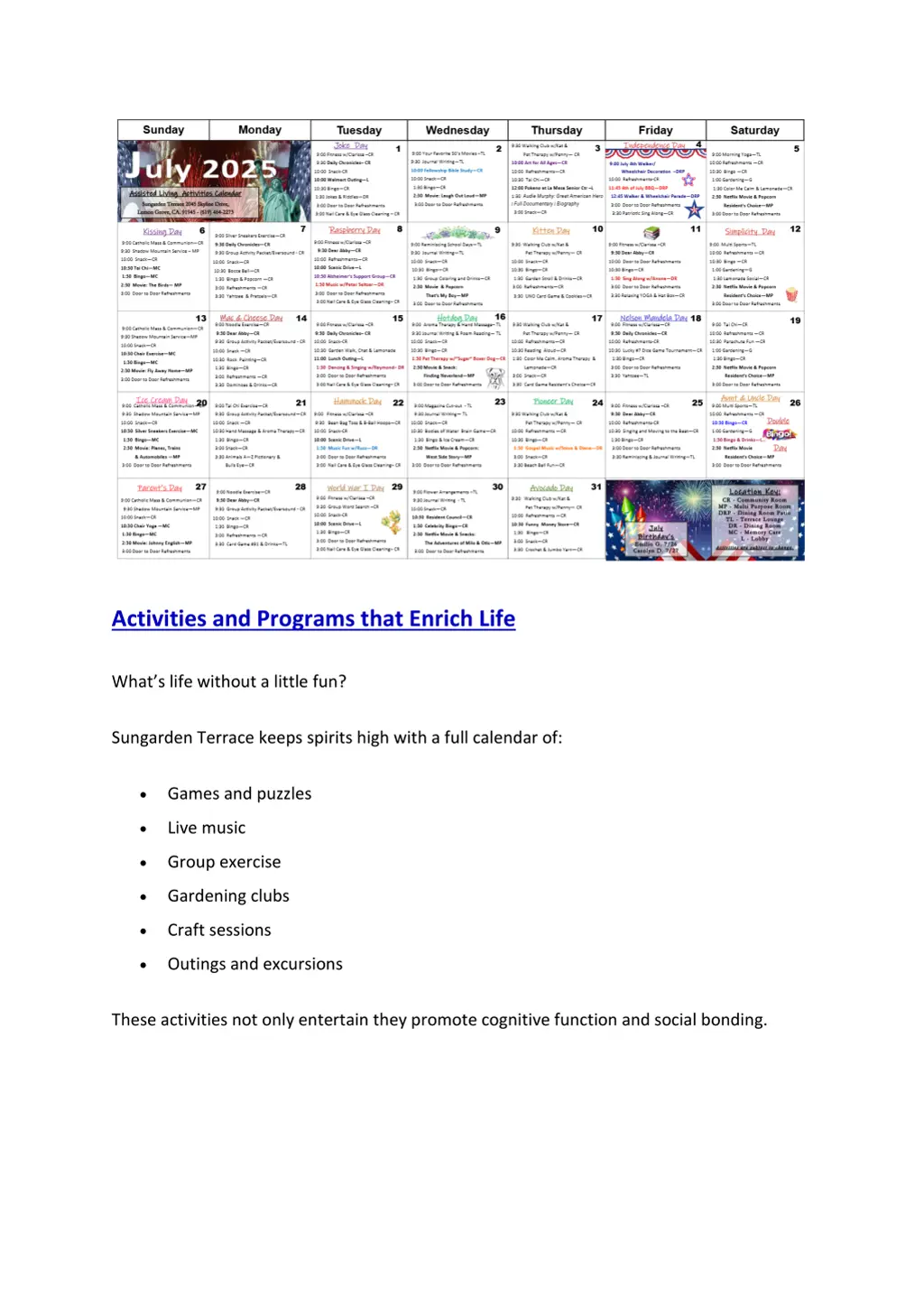 activities and programs that enrich life