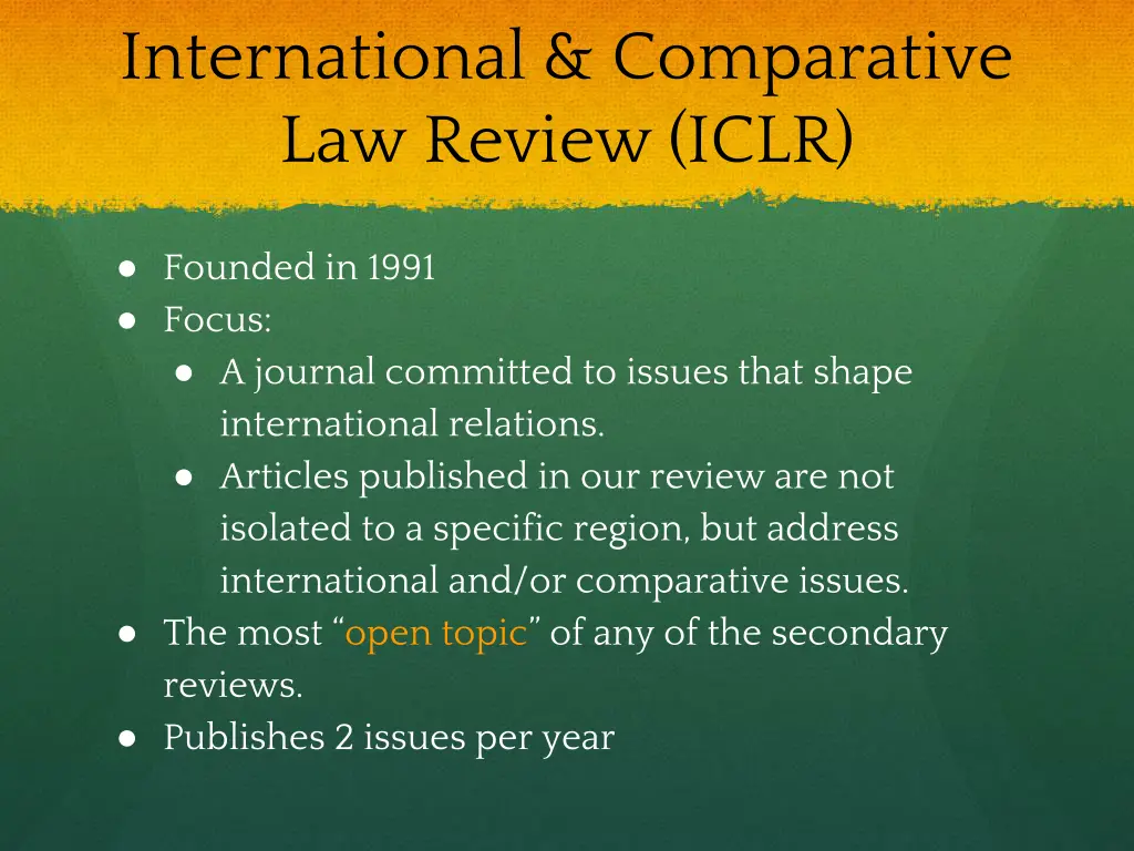 international comparative law review iclr