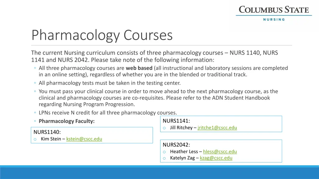 pharmacology courses