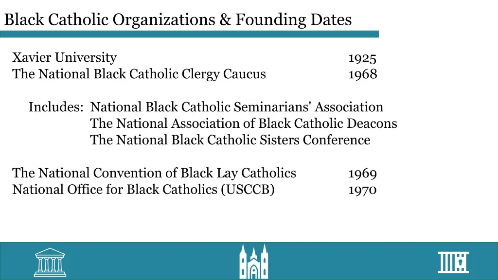 black catholic organizations founding dates 1