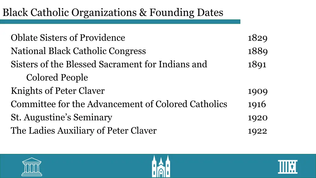 black catholic organizations founding dates