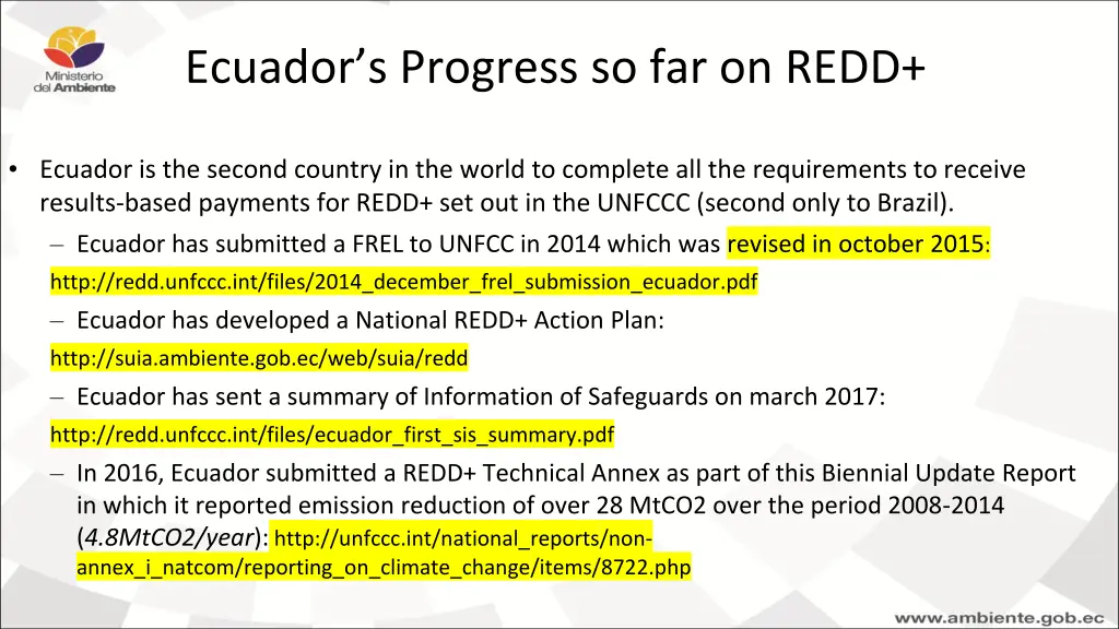 ecuador s progress so far on redd