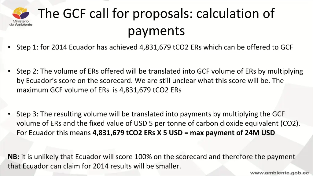 the gcf call for proposals calculation of payments 1
