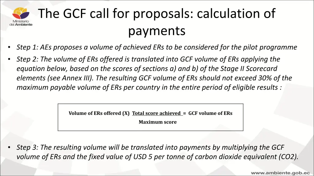 the gcf call for proposals calculation of payments