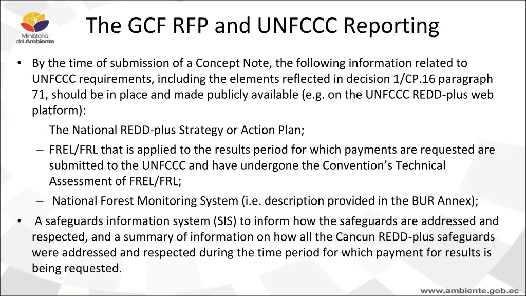 the gcf rfp and unfccc reporting