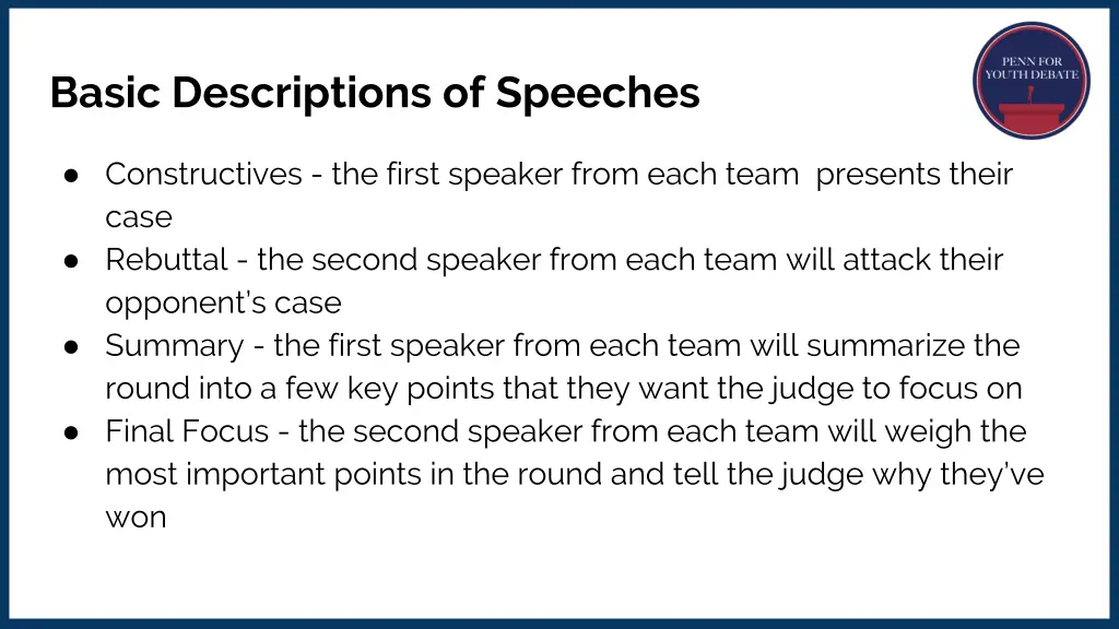 basic descriptions of speeches