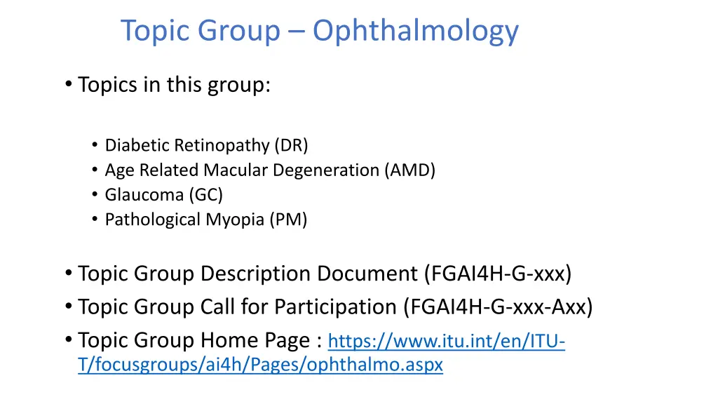 topic group ophthalmology