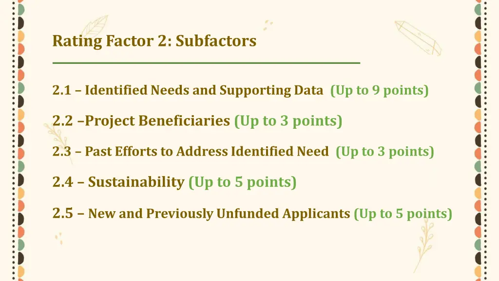 rating factor 2 subfactors