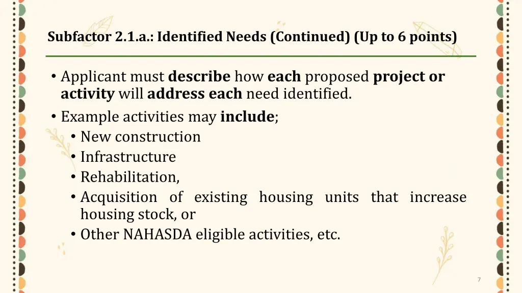subfactor 2 1 a identified needs continued